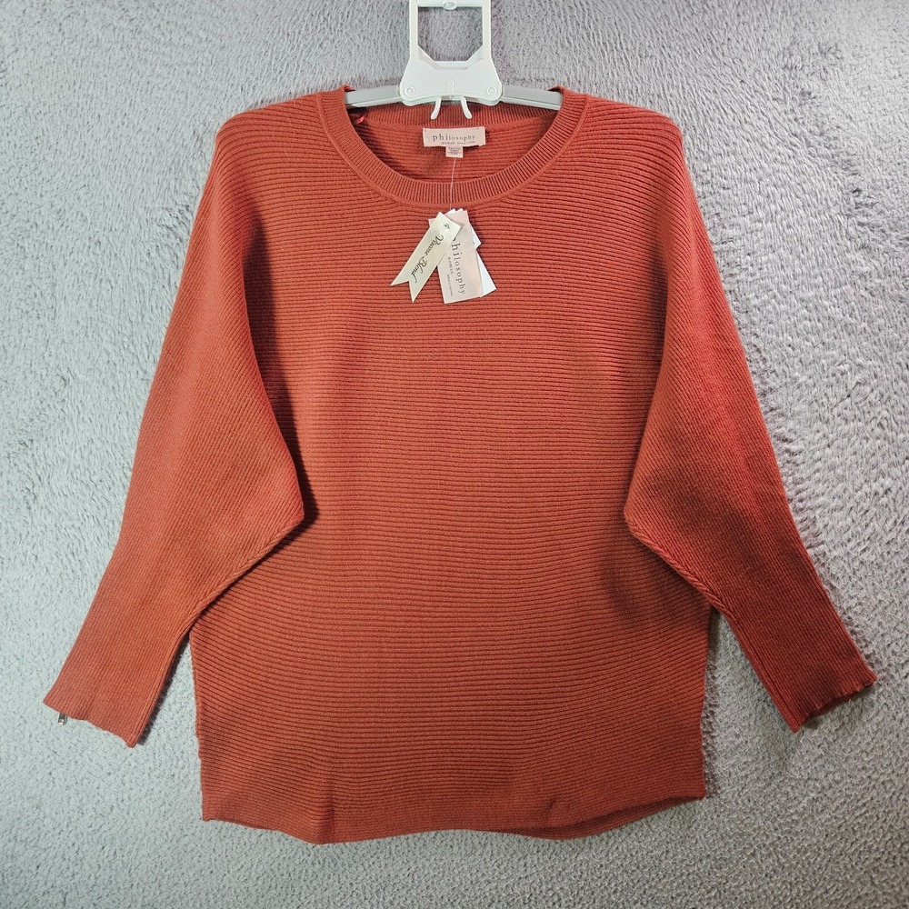NWT Philosophy Sweater Women 2X Zip Crew Neck Knit Brick Orange Viscose Blend